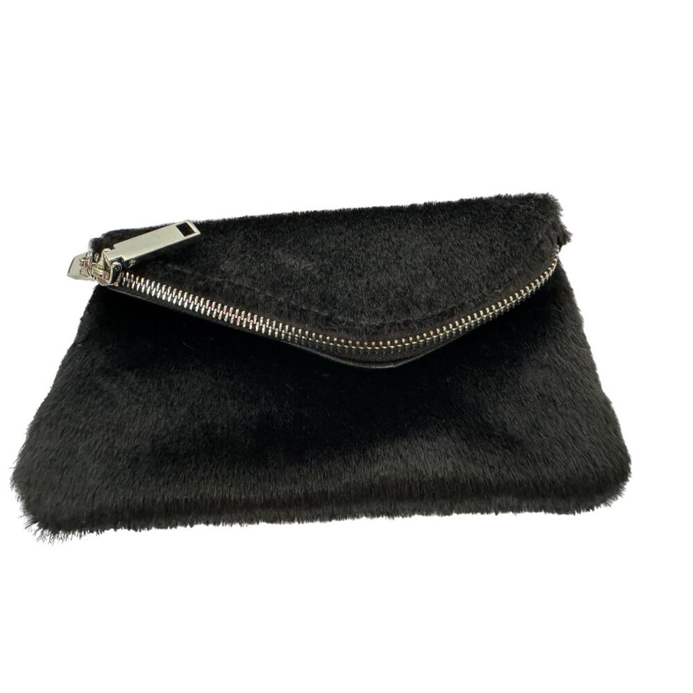 Faux Fur Zip Clutch Bag By Free People Black 8" x 5.5"